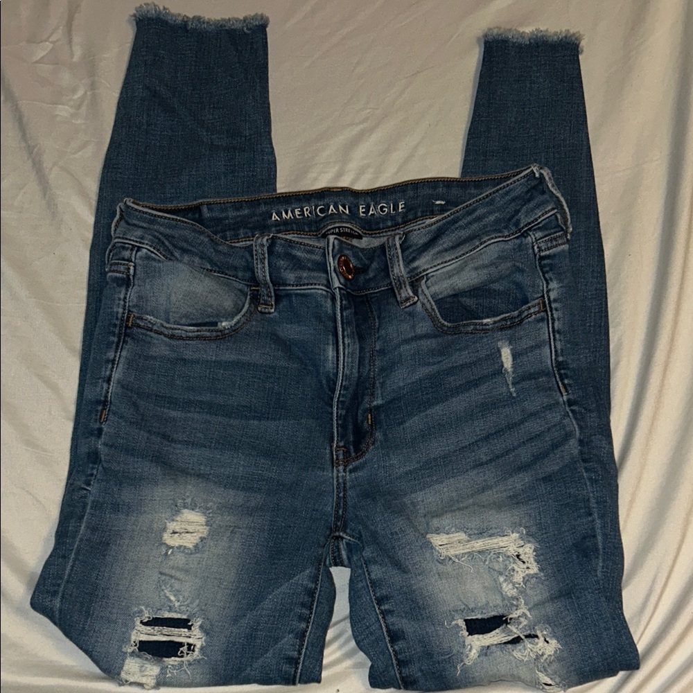 American Eagle Outfitters Women's Ripped Blue Skinny Jeans